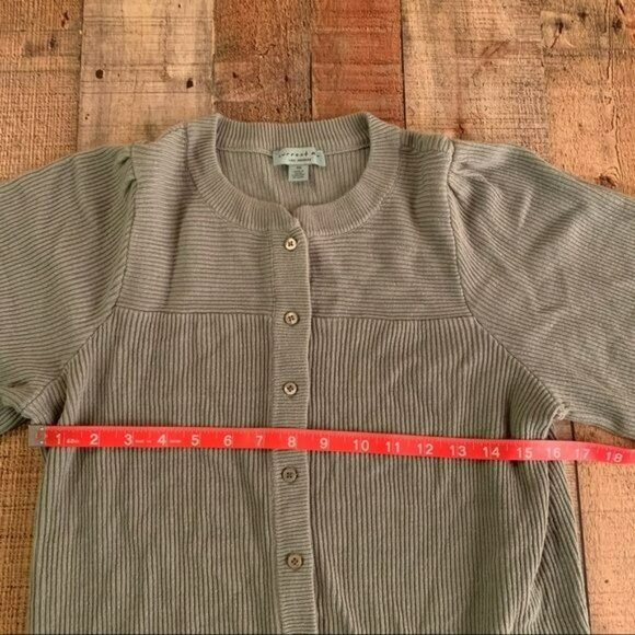 Anthropologie current air green button up cardigan sweater with balloon sleeves - Picture 5 of 6